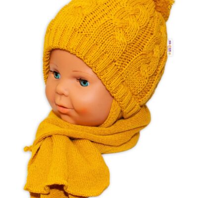 Baby Nellys: Zimná čiapka so šálom Baby Bear (horčicová)
