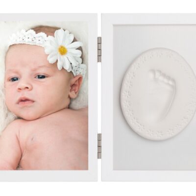Baby Odtlačok - Dvojitý rámček s modelínou pre odtlačok ručičky alebo nožičky, biely