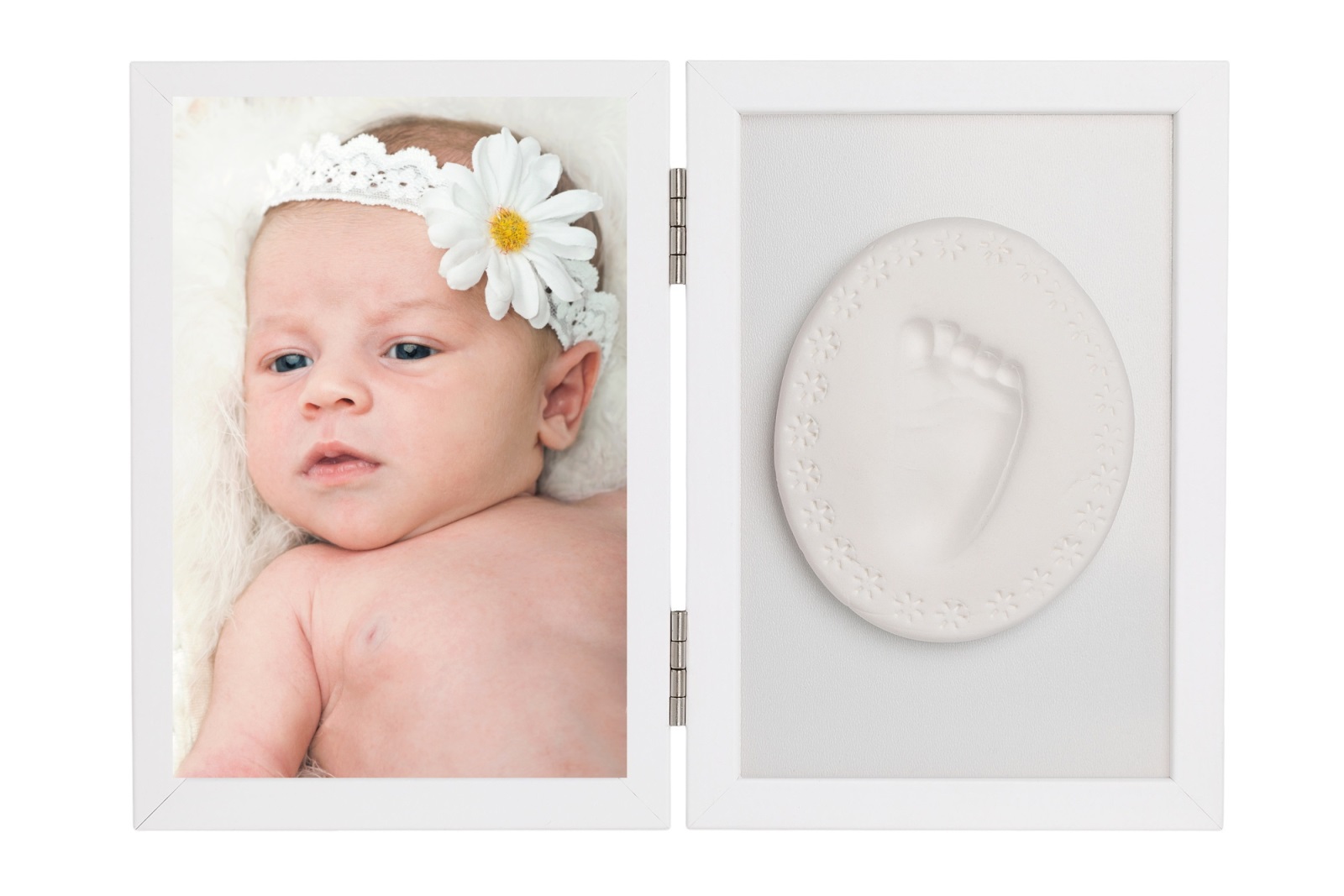 Baby Odtlačok - Dvojitý rámček s modelínou pre odtlačok ručičky alebo nožičky, biely