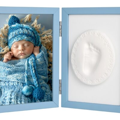 Baby Odtlačok - Dvojitý rámček s modelínou pre odtlačok ručičky alebo nožičky, modrý