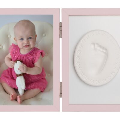 Baby Odtlačok - Dvojitý rámček s modelínou pre odtlačok ručičky alebo nožičky, ružový