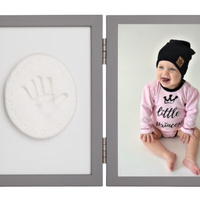 Baby Odtlačok - Dvojitý rámček s modelínou pre odtlačok ručičky alebo nožičky, sivý
