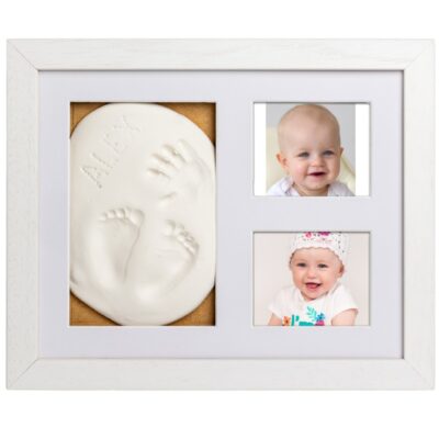 Baby odtlačok v drevenom rámčeku, trojrámik - darčeková sada pre bábätko - biely