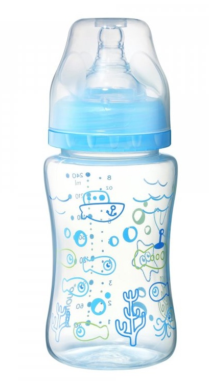 BabyOno: Modrá antikoliková fľaštička (široké hrdlo)