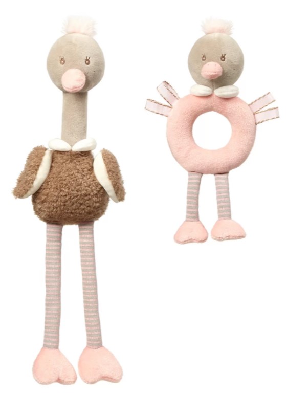 BabyOno: Sada hračiek Ostrich Mcknox (sivá/ružová)
