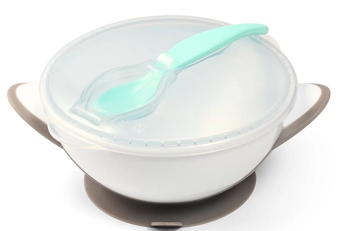 BabyOno: Miska s prísavkou a lyžičkou (mätová/sivá)