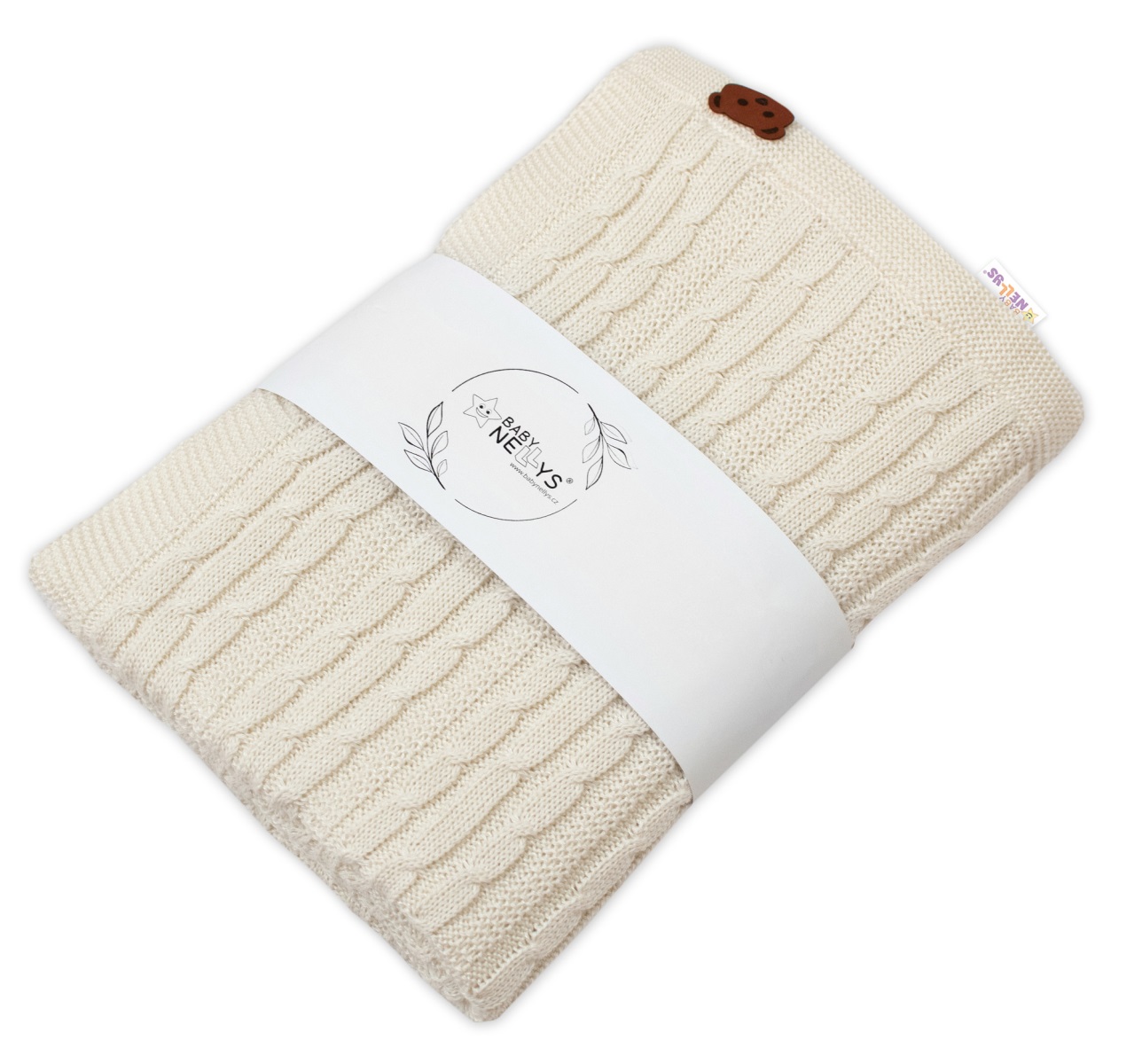 Bambusová deka pre bábätko Teddy, 80x100cm, vzor pletený vrkoč - ecru, smotanová