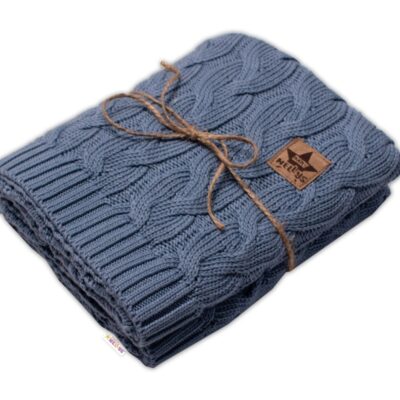 Bambusová detská pletená deka Baby Nellys, vzor pletený vrkoč, 80 x100 cm, jeans