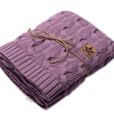 Bambusová detská pletená deka Baby Nellys, vzor pletený vrkoč, 80 x100 cm, levanduľová