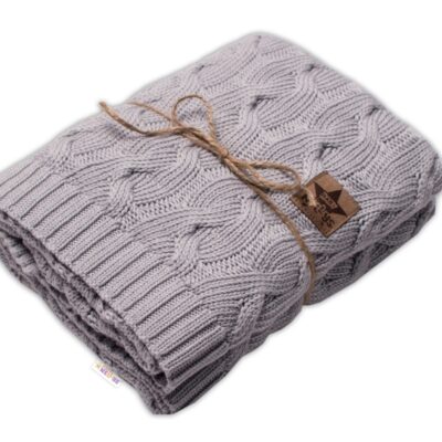 Bambusová detská pletená deka Baby Nellys, vzor pletený vrkoč, 80 x100 cm, šedá