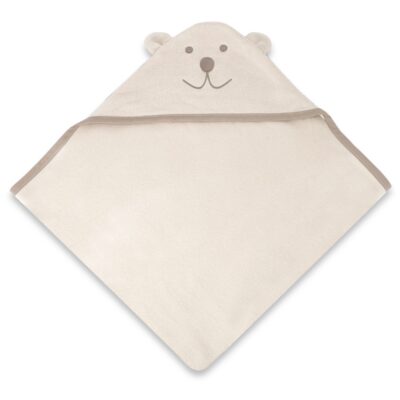 Bambusová osuška s kapucňou Medvedík, 100x100 cm, béžová