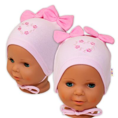 Bavlnená čiapočka na zaväzovanie Baby Nellys s mašličkami - sv. ružová, 80/86