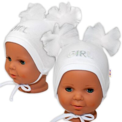 Bavlnená čiapočka na zaväzovanie Baby Nellys s mašličkami Tutu - biela