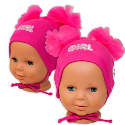Bavlnená čiapočka na zaväzovanie Baby Nellys s mašličkami Tutu - tm. ružová, 80/86