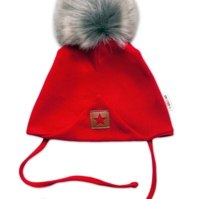Bavlnená dvojvrstvová čiapka s brmbolcom na zaväzovanie Star - červená