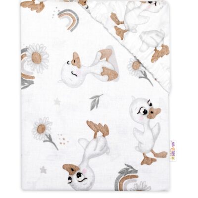 Bavlnená prestieradlo do postieľky, Kačiatko, biela/béžová, 140x70 cm