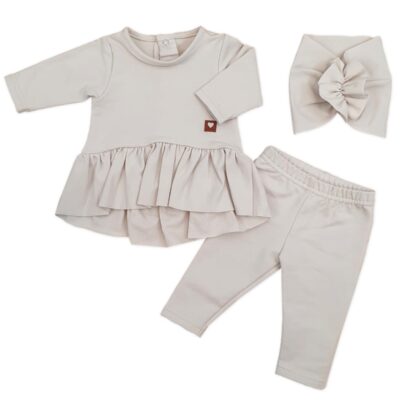 Bavlnená sada, 3D, tunika, legíny, turban - sv. béžová, veľ. 74