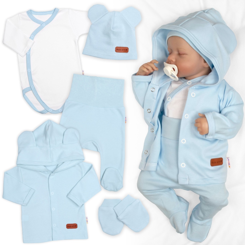 Bavlnená súprava pre bábätko do pôrodnice 5D, Made with love, baby blue, veľ. 62