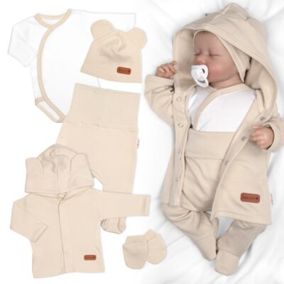 Bavlnená súprava pre bábätko do pôrodnice 5D, Made with love, béžová, veľ. 56