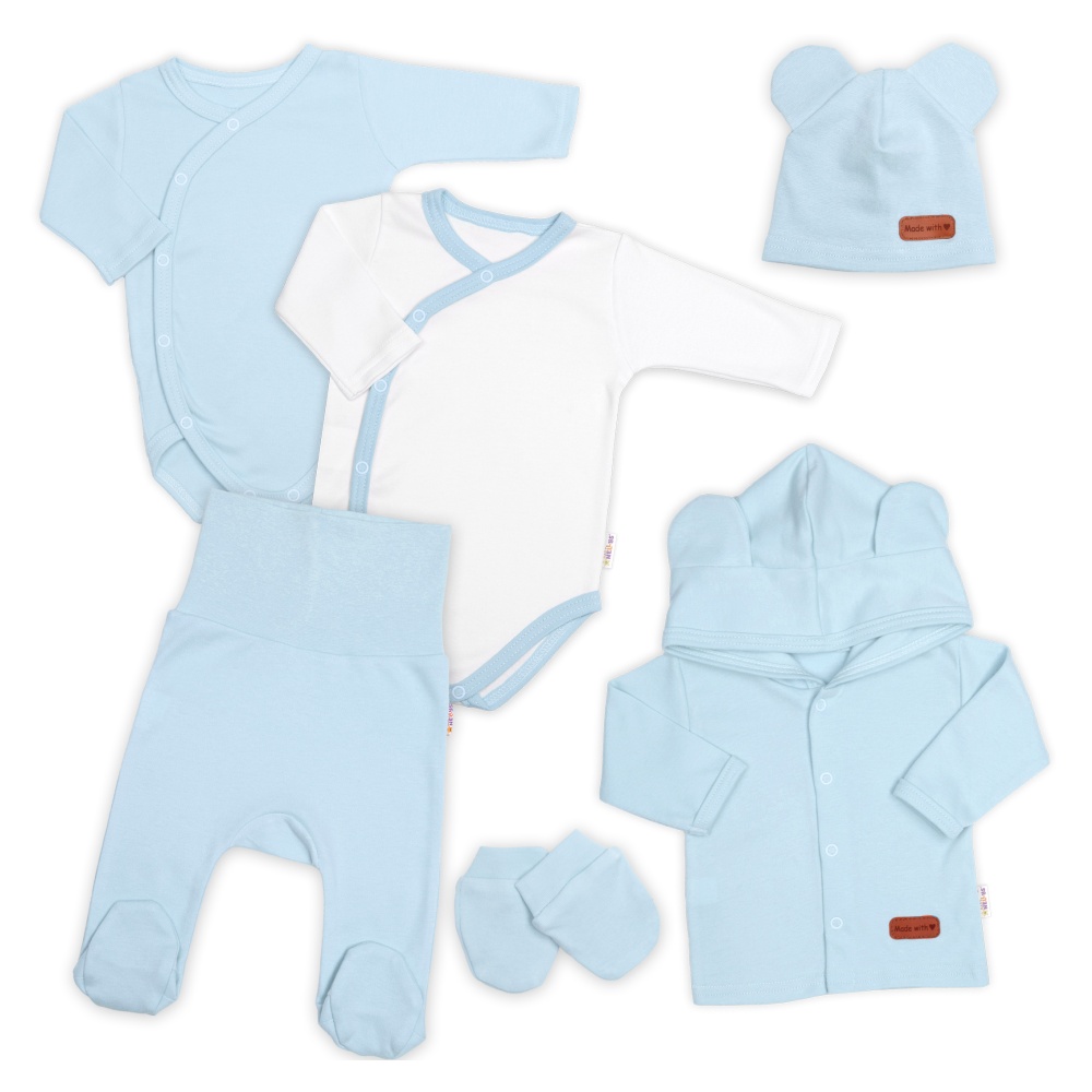 Bavlnená súprava pre bábätko do pôrodnice 6D, Made with love, baby blue, veľ. 56