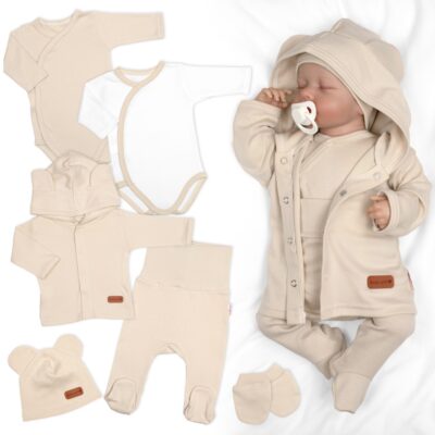 Bavlnená súprava pre bábätko do pôrodnice 6D, Made with love, béžová