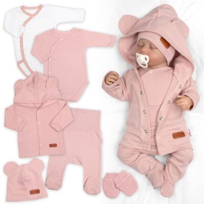 Bavlnená súprava pre bábätko do pôrodnice 6D, Made with love, pudr. růžová