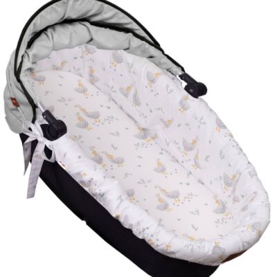 Bavlnená vložka do kočíkov/koše s penovým matracom, Husi, biela