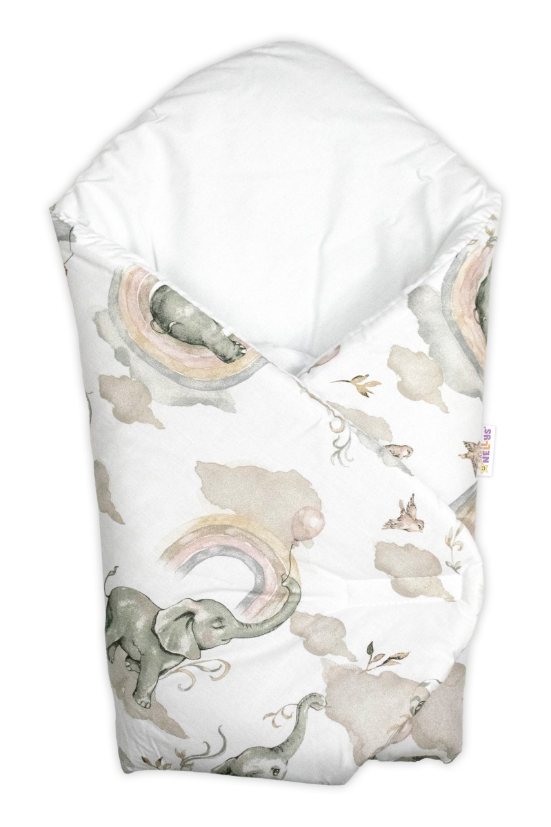Bavlnená zavinovačka s kokosovou vložkou, Slon a Dúha, biela