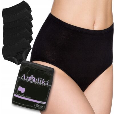 Bavlnené nohavičky Angelika s vysokým pásom, 6ks v balení, čierné, veľ. XL