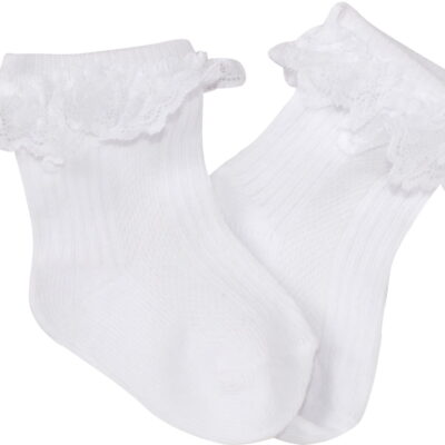 Bavlnené ponožky s čipkovým volánikom -biele, veľ. 86/92
