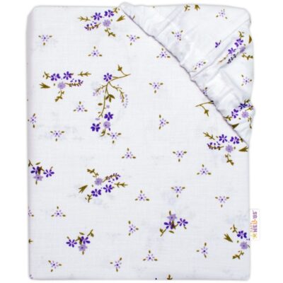 Bavlnené prestieradlo, Levanduľa, Baby Nellys, biela/fialová, 140x70 cm