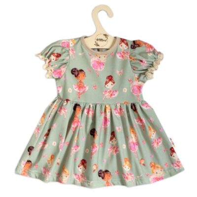 Bavlnené šatôčky s ozdobným rukávom Baletka, Baby Nellys, olivové, veľ. 104