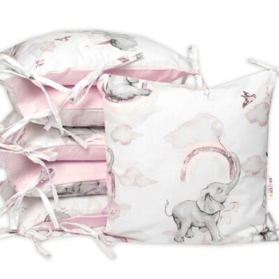 Bavlnený vankúšikový mantinel Baby Nellys, Slon a Dúha, ružová/biela