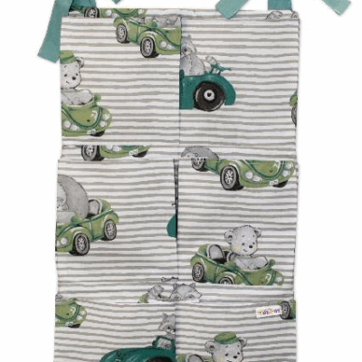 Bavlnený vreckár na postieľku Baby Car (zelený)