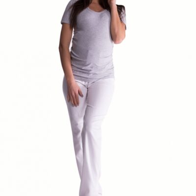 Be MaaMaa Bavlnené, tehotenské nohavice s regulovateľným pásom - biele, vel´. XXL