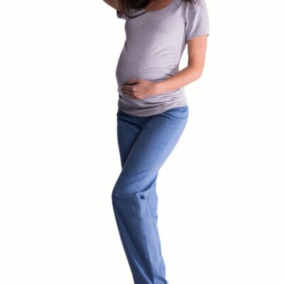 Be MaaMaa Bavlnené, tehotenské nohavice s regulovateľným pásom - sv. modrá, vel´. XXL