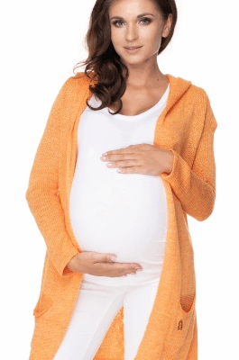 Be MaaMaa: Dlhý tehotenský kardigán s kapucňou (pomaranč)