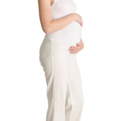 Be MaaMaa Ľanové nohavice, rovné - letné - smotanovej