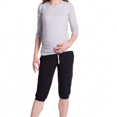 Be MaaMaa Moderné tehotenské 3/4 nohavice s vreckami - čierne, vel´. M