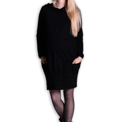 Be MaaMaa Športové tehotenské šaty s kapucňou - čierne