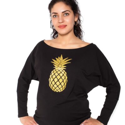 Be MaaMaa Tehotenská mikina, triko Ananas - čierné - S