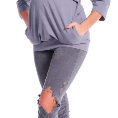 Be MaaMaa Tehotenské a dojčiace teplákové triko - metalická šeď