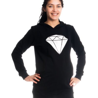 Be MaaMaa Tehotenské a dojčiace triko/mikina Diamant, dlhý rukáv, čierne, veľ. XS