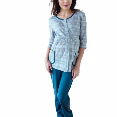 Be MaaMaa Tehotenské, dojčiace pyžamo, 3/4 rukáv - šedá/jeans, vel´. XXXL