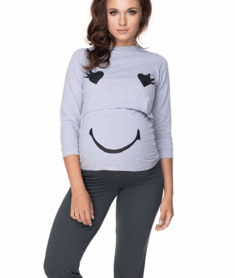 Be Maamaa Tehotenské, dojčiace pyžamo 3/4 s dl. rukávom -  šedá/grafit, veľ. XXL