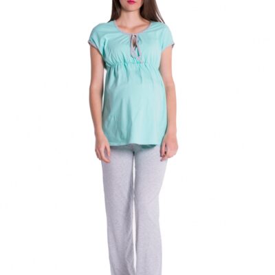 Be MaaMaa Tehotenské, dojčiace pyžamo - mátová/šedá, vel´. XL