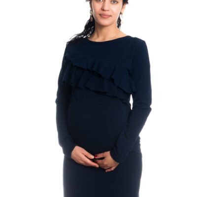 Be MaaMaa Tehotenské / dojčiace šaty z volánkom, dlhý rukáv - granátové