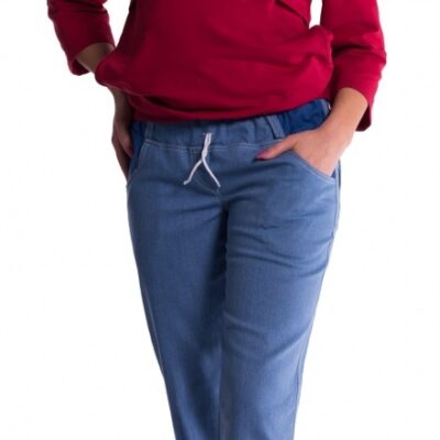 Be MaaMaa Tehotenské nohavice letné bez brušného pásu -  svetly jeans