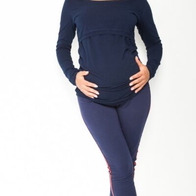 Be MaaMaa Tehotenské nohavice z lampasem - granátové, veľ. XL