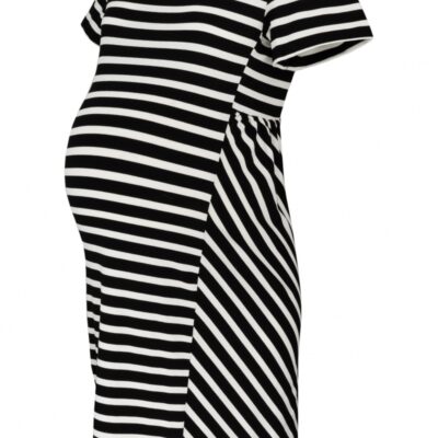 Be MaaMaa Tehotenské prúžkované šaty s Kr. rukávom - čierna/ecru, vel´. XL